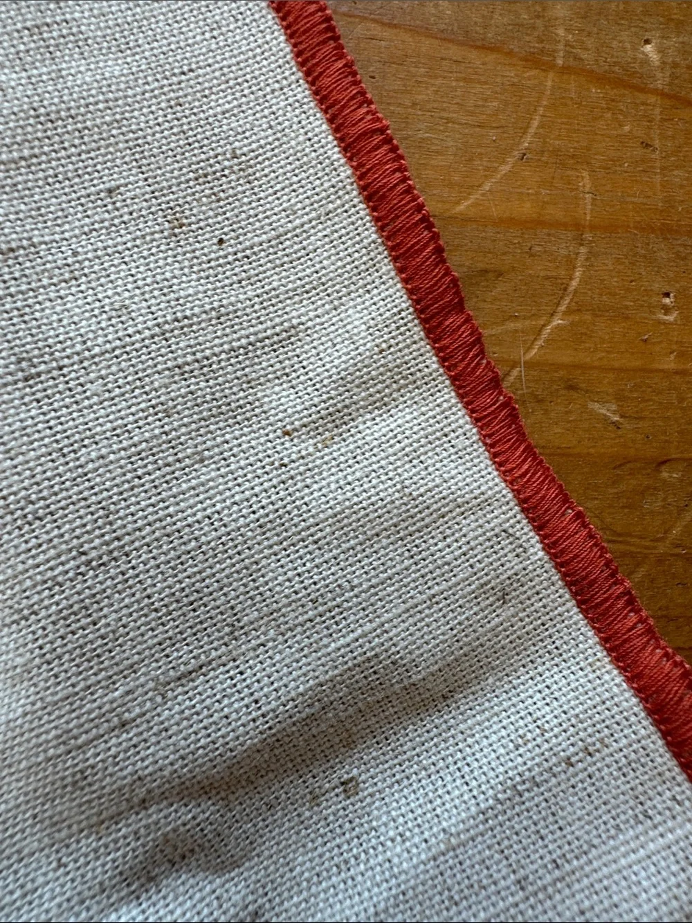 Williams Sonoma Cream Napkins with Navy Grid and Orange trim
